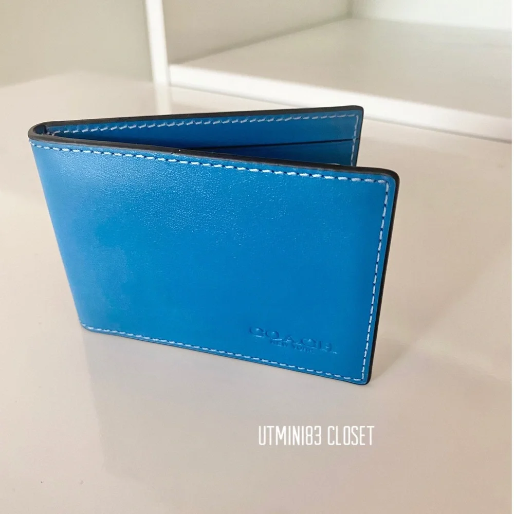 Coach Blue Leather Single Fold Wallet
